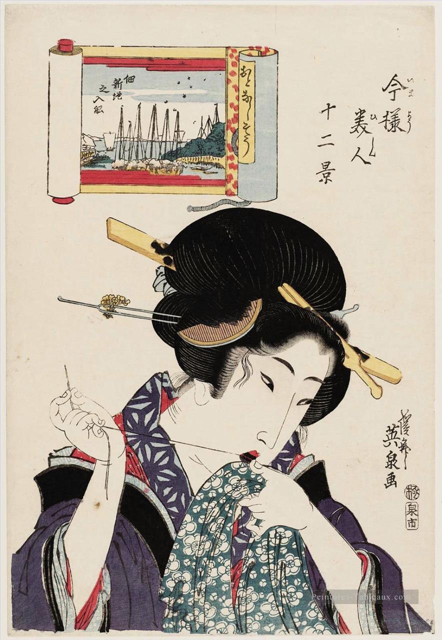 otonashis Tsukuda Shinchi no Irifune de la série douze vues de beautés modernes imay Bijin Keisai Ukiyoye Peintures à l'huile